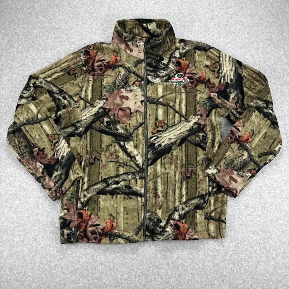 Mossy Oak Fleece Jacket Mens L Green Camo Breakup Infinity Full Zip Hunting Coat